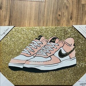 Nike Pink and Black Sneakers on Gold Canvas